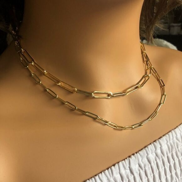 Yellow gold plated paperclip chain necklace set - Picture 1 of 8